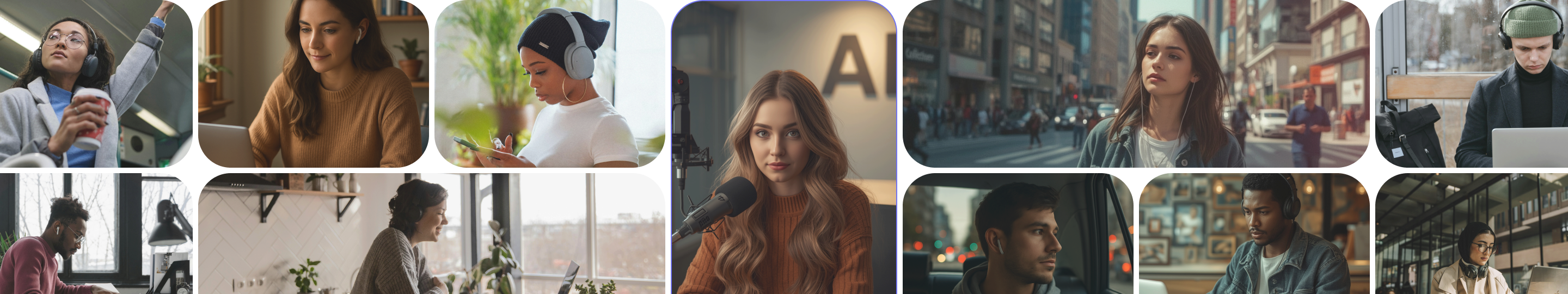 People using headphones and devices